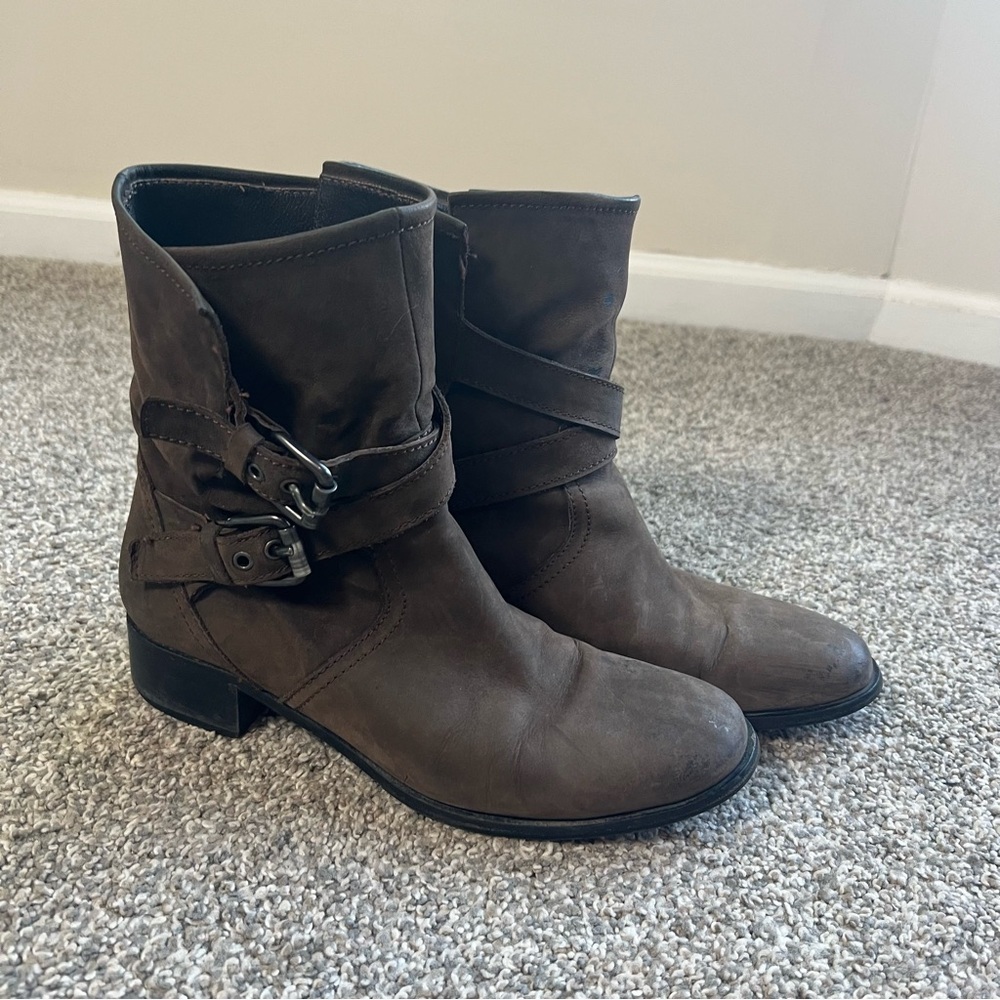 Gastone Lucioli Made‎ In Italy Leather Double Strap Ankle Boots, Size 37 1/2